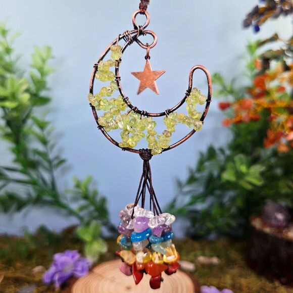 Handmade Peridot Crystal Moon Décor #1 - Picture 1 of 3